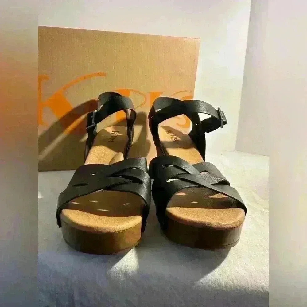 Black Leather Sandals by Korks Size 11 - Picture 9 of 10